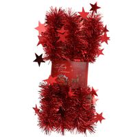 1x stuks lametta kerstslingers met sterretjes rood 200 x 6,5 cm - Kerstslingers - thumbnail