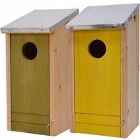 Set van een geel en groen vogelhuisje voor kleine vogels 26 cm   -