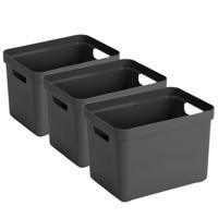 Sunware Opbergbox Sigma - 3x - kunststof - antraciet - 18 liter - Opbergbakken/opbergers