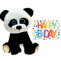 Pluche knuffel panda beer 40 cm met A5-size Happy Birthday wenskaart - thumbnail