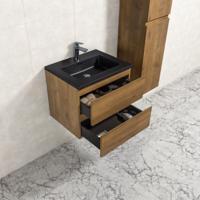 Badkamermeubel Tieme in mat eiken 60x50x48cm met zwarte wastafel