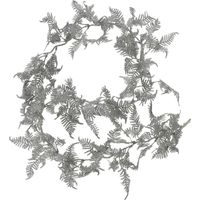 Verlichte glitter guirlande/slinger - met bladeren - zilver - 150 cm - lichtsnoer - thumbnail