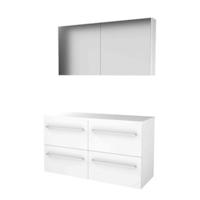 Basic-Line Comfort 46 Badkamermeubelset - 120 x 46 cm - Met Grepen - 4 Lades - Wastafelblad - Spiegelkast - Ice White