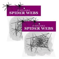 Decoratie spinnenweb/spinrag met spinnen - 2x - 60 gram - wit - Halloween/horror versiering