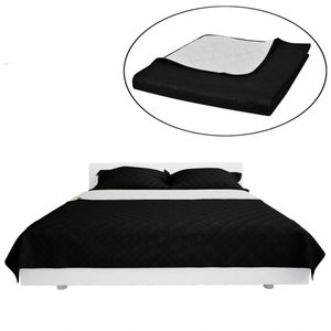 VidaXL Bedsprei gewatteerd dubbelzijdig 170x210 cm zwart/wit