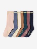 7 paar kniekousen met lurex voor meisjes roze (poederkleur)