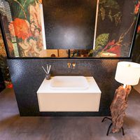 Badkamermeubelset Mondiaz Erin 80 cm met 1 Lade met RIDGE Wastafel Midden Talc Zonder Kraangaten Greeploos Mat Rosee