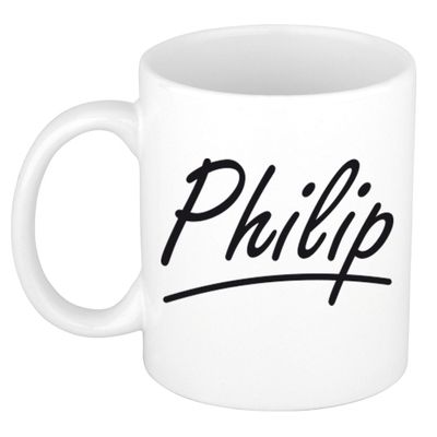 Naam cadeau mok / beker Philip met sierlijke letters 300 ml