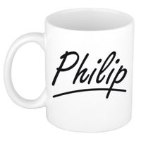 Naam cadeau mok / beker Philip met sierlijke letters 300 ml