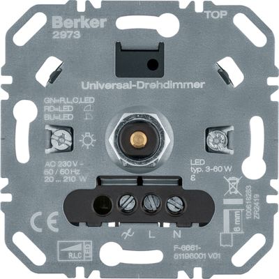 Berker LED dimmer 20-210W 2973 LED lampen draaidimmer bediening op een plaats geen wisselschakeling