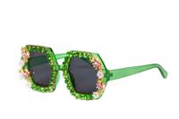 Bril steentjes en bloemetjes groen