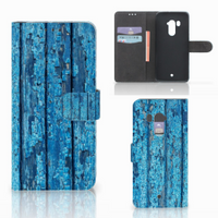 HTC U11 Plus Book Style Case Wood Blue - thumbnail