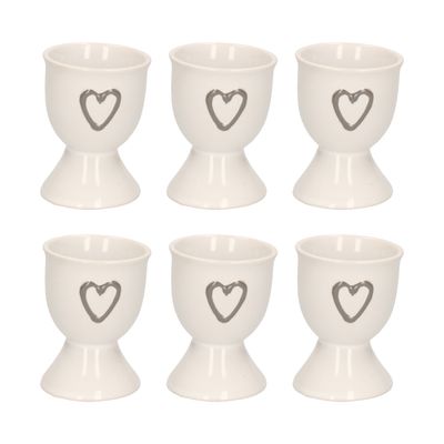 Eierdopje met hartje - 6x - wit - keramiek - 6 x 5 cm
