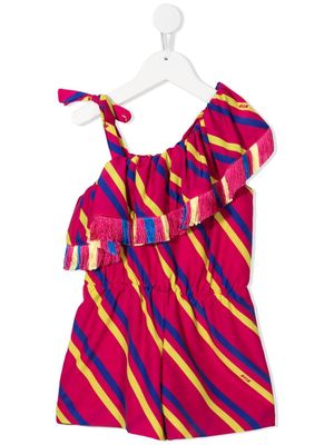 MSGM Kids robe rayée à design asymétrique à une épaule - Rose