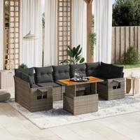 8-delige Loungeset met kussens poly rattan grijs