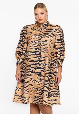 Yoek Jurk met pofmouw MACHLI | Beige | Maat 42/44