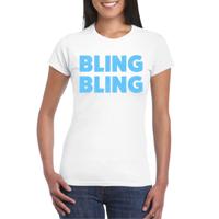 Verkleed T-shirt voor dames - bling - wit - blauw glitter - glitter and glamour - carnaval/themafees