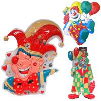 Carnaval versiering clowns - 3x grote wand decoraties 60 cm