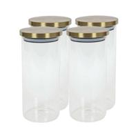 Voorraadpot - 4x - 1200 ml - glas - draaideksel - goud - 9.5 x 22 cm - weckpot