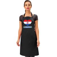 Kroatische vlag in hart keukenschort/ barbecueschort zwart heren en dames   - - thumbnail