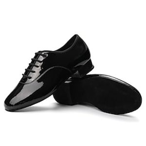 Voor heren Latin schoenen Ballroom schoenen Oefen het trainen van dansschoenen Line dance Opleiding Voor Binnen Professioneel Professioneel Dikke hak Gesloten teen Veters Volwassenen Helder zwart Lightinthebox