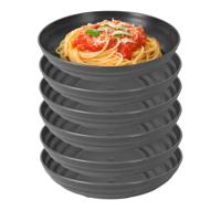 Rond bord/camping - 6x - diep bord - D19 cm - zwart - kunststof - onbreekbaar servies