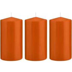 Cilinderkaars/stompkaars - 3x - oranje - 8 x 15 cm - 69 branduren