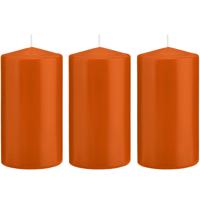 Cilinderkaars/stompkaars - 3x - oranje - 8 x 15 cm - 69 branduren