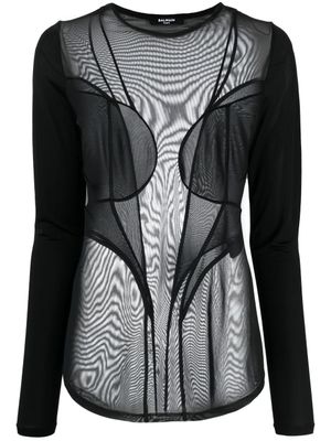 Balmain haut oversize à effet de transparence - Noir