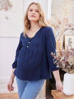 Zwangerschaps- en borstvoedingsblouse van katoengaas blauw