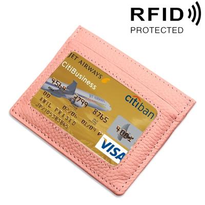 Koeienhuid leren Litchi textuur Open Type effen kleur kaart houder RFID blokkeren kaart Bag beschermende Case(Pink)