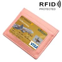 Koeienhuid leren Litchi textuur Open Type effen kleur kaart houder RFID blokkeren kaart Bag beschermende Case(Pink)