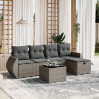 6-delige Loungeset met kussens poly rattan grijs