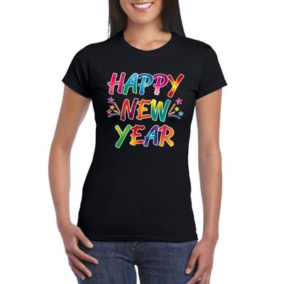Oud en nieuw t-shirt - Happy New Year - zwart - voor dames - feestkleding