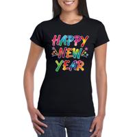 Oud en nieuw t-shirt - Happy New Year - zwart - voor dames - feestkleding