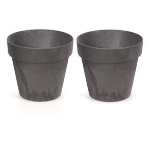 Bloempot/plantenpot - 3x - betonlook - antraciet - kunststof - Dia 25 cm