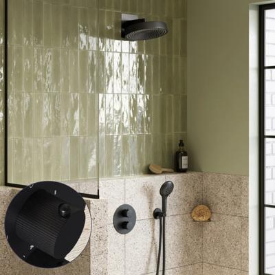Regendouche set SaniClear Evolution Stripes | 30 cm | Incl.Inbouwdeel | 2 standen handdouche | Zwart Mat