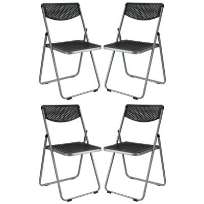 Klapstoel voor buiten/binnen - 4x - zwart - 48 x 82 cm - stevig kunststof - Bijzet stoelen - Vouwsto