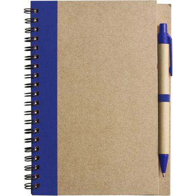 Notitie boekje/blok met balpen - harde kaft - beige/blauw - 18 x 13 cm - 60 bladzijden gelinieerd