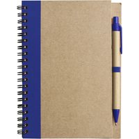 Notitie boekje/blok met balpen - harde kaft - beige/blauw - 18 x 13 cm - 60 bladzijden gelinieerd - thumbnail