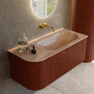 Badmeubel Mondiaz Kurve-Dlux | 105 cm | Meubelkleur Ruby | Wastafelkleur Saba | Solid surface | Wasbak rechter zijde spoelbak | Zonder kraangat(en)