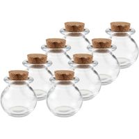 8x Mini glazen ronde flesjes/potjes 5,5 x 6 cm met kurk dop