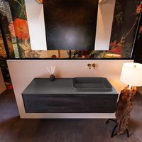 Badkamermeubelset Mondiaz Erin 120 cm met 1 Lade met RIDGE Wastafel Rechts Dark grey Zonder Kraangaten Greeploos Mat Antracite