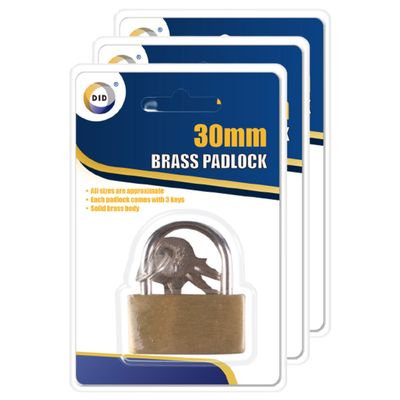 3x Stuks Hangslot met 3 sleutels - messing - 3 cm