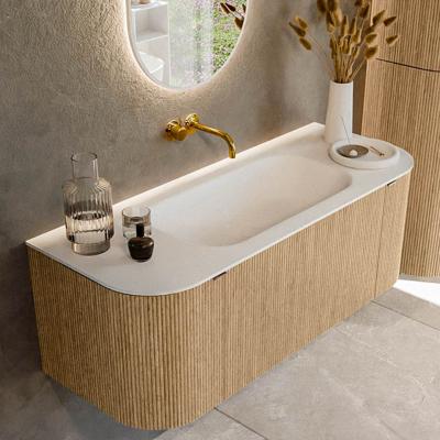 Badmeubel Mondiaz Kurve | 120 cm | Meubelkleur Oak | Wastafelkleur Talc | Midden spoelbak | Zonder kraangaten