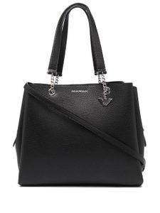 Emporio Armani sac cabas grainé à plaque logo - Noir