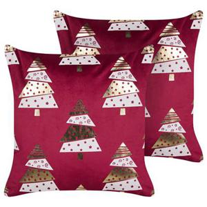 Beliani - GOLDSPRUCE - Sierkussen set van 2 - Rood - Fluweel