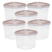 Vershoudbakjes Hega - set van 8x stuks - 0.7 liter - transparant/beige - L11 x B11 x H12 cm