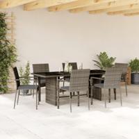 7-delige Tuinset met kussens poly rattan grijs
