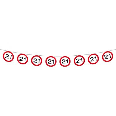 1x Vlaggenlijn versiering 21 jaar verkeersborden 10 meter